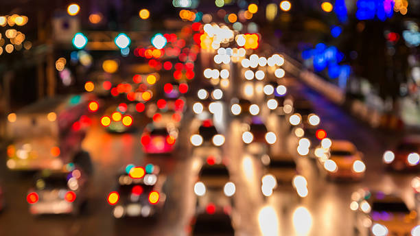 istock abstact blur bokeh of Evening traffic jam on road 502851396