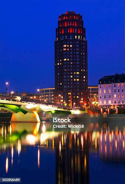 Cityscape Frankfurt At Night Stock Photo - Download Image Now - Apartment, Blue, Bridge - Built Structure