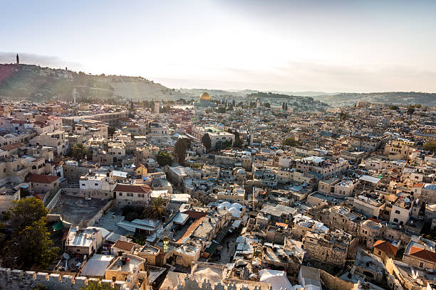 panorama starego miasta w temple mount w jerozolimie, izrael. - chriastian zdjęcia i obrazy z banku zdjęć