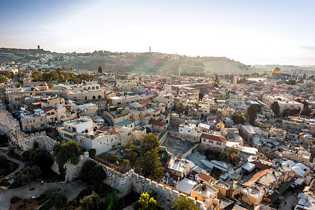panorama starego miasta w jerozolimie, izrael z północnej. - chriastian zdjęcia i obrazy z banku zdjęć