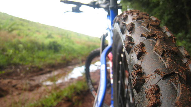 Mountain Biking in the Mud stock photo