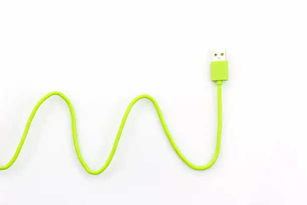 Photo of Green USB cable for smartphone.