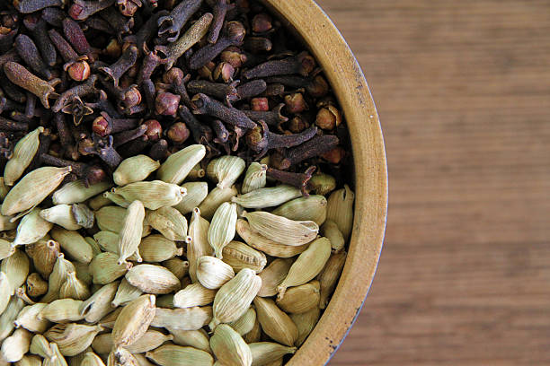 Wooden bowl with spices