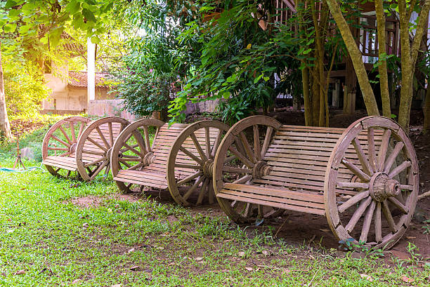 istock Benches in green grass at park outdoor 502861828
