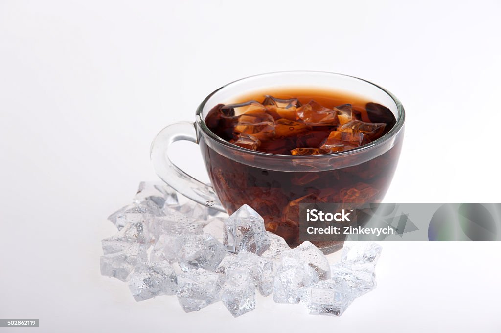 Iced tea isolated on white Iced tea surrounded by ice cubes isolated on white background Close-up Stock Photo