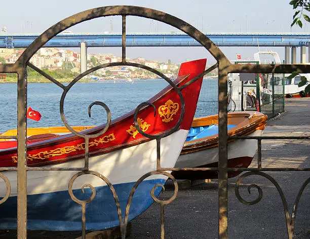 Rowing-Boat on the bank of The Golden Horn, Istanbul, Turkey.