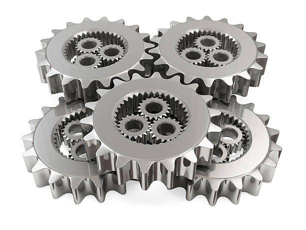 istock Group of Metal Gears isolated on white background 502863881