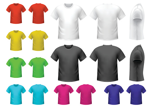 Colorful male t-shirts set isolated on white background