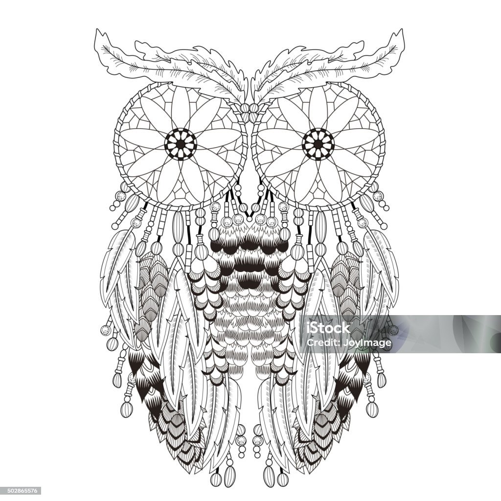 breathtaking owl coloring page breathtaking owl coloring page with dream catchers in exquisite line 2015 stock vector