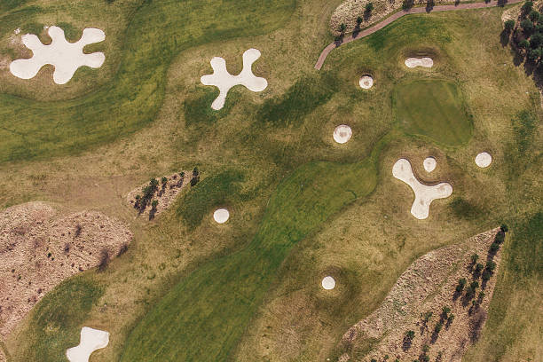 istock Aerial view over golf field 502870290