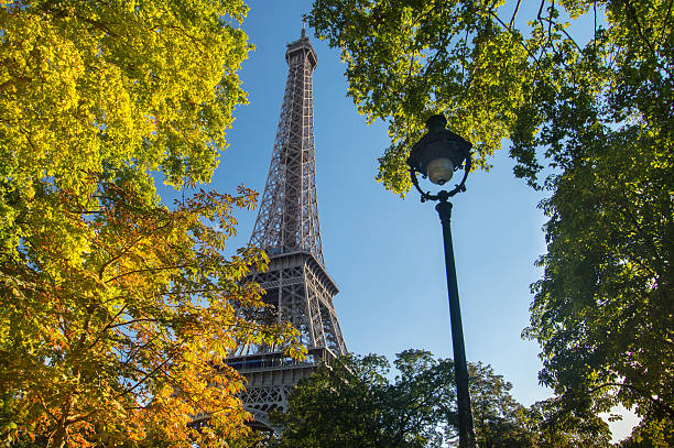 eiffelturm, paris, frankreich - clear sky low angle view eiffel tower paris france stock-fotos und bilder