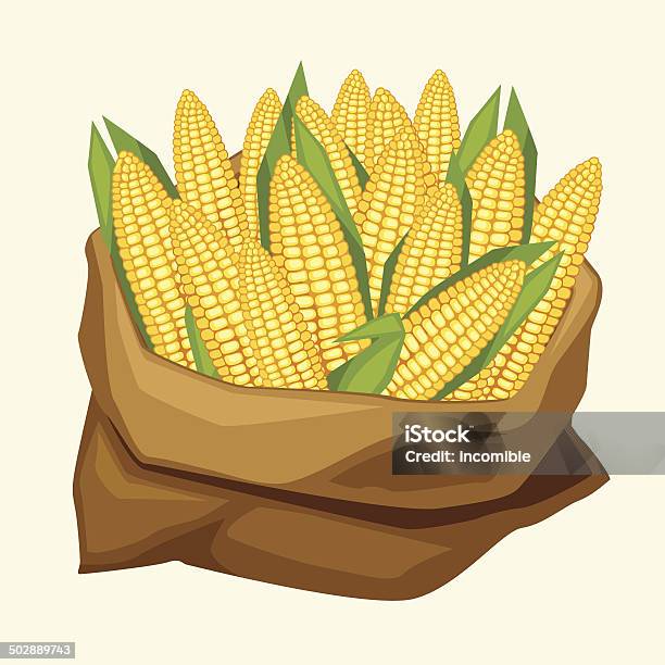 Illustration Of Stylized Sack With Fresh Ripe Corn Cobs Stock Illustration - Download Image Now