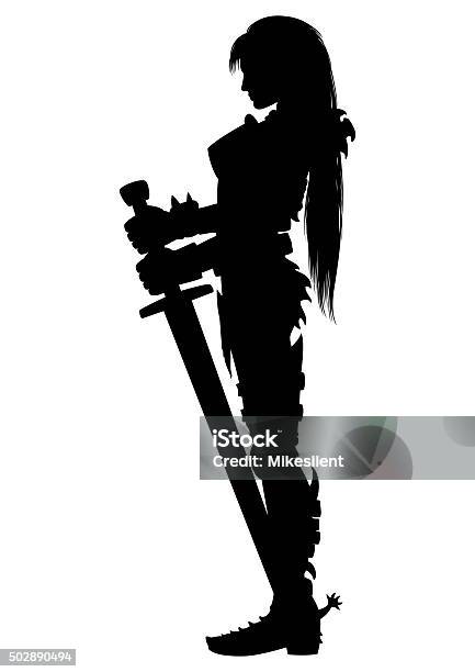 Guardian Knight Woman Silhouette Stock Illustration - Download Image Now - Warrior - Person, In Silhouette, Fantasy