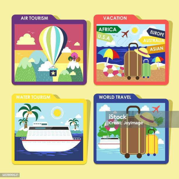World Traveling Concept Icons Set In Flat Design Stock Illustration - Download Image Now - Abstract, Air Vehicle, Airplane