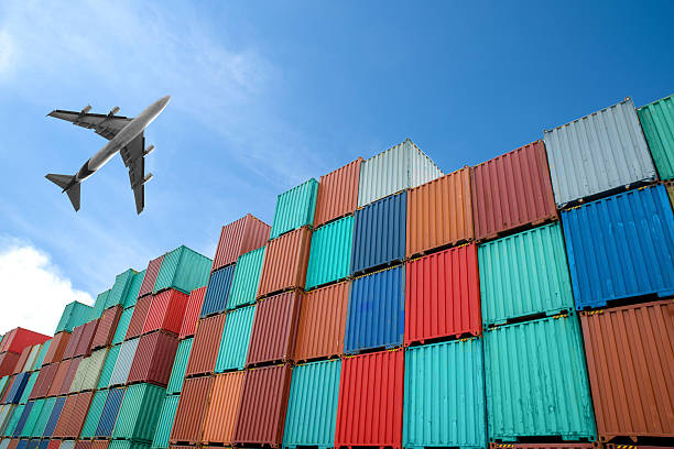 Stack of Cargo Containers at the docks stock photo