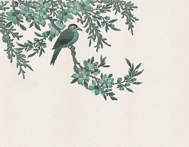 中国のオーナメント - tree bird flower pattern点のイラスト素材／クリップアート素材／マンガ素材／アイコン素材