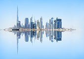 Dubai skyline reflected