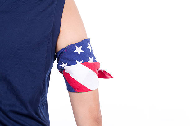istock Arm coiled with handkerchief designed as USA flag 502894184