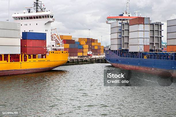 Cargo Container Ships Port Of Rotterdam Stock Photo - Download Image Now - Business, Business Finance and Industry, Cargo Container