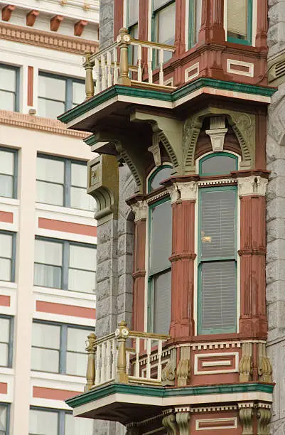 Rich exterior of a Victorian building in Gaslamp quarter, San Diego