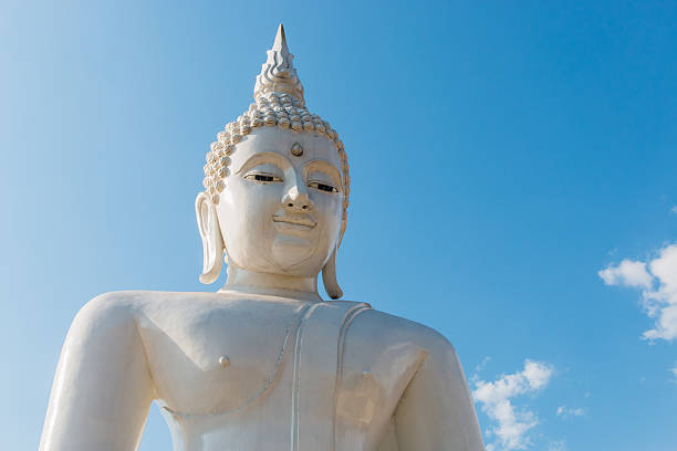 istock Big White Buddha Statues in Thailand temple 502896752