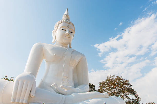 istock Big White Buddha Statues in Thailand temple 502897190