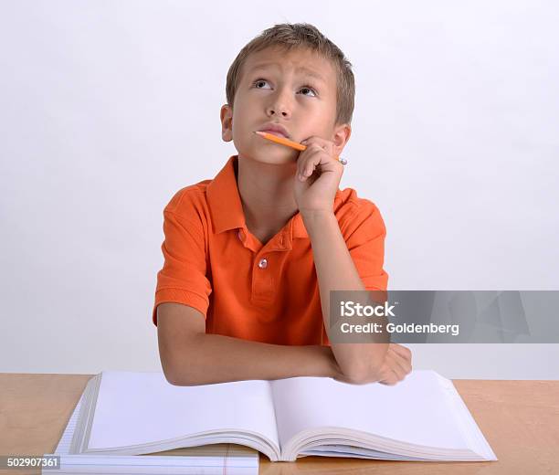 Boy Doing Homework Stock Photo - Download Image Now - Child, Preschool Age, Reading