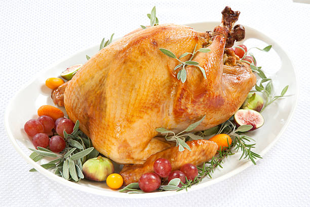 Roasted Turkey on tray over white stock photo