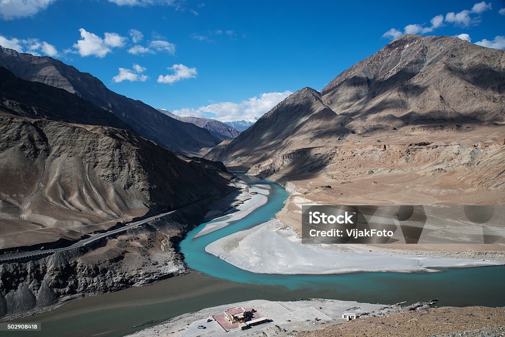 Confluence of Zanskar and Indus rivers - Leh, Ladakh, India 2015 Stock Photo