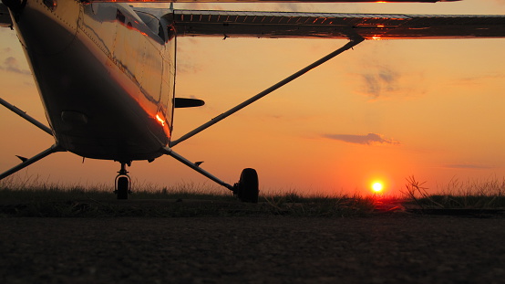 Beautiful sunset over an aeroplane in Johannesburg, South Africa.
