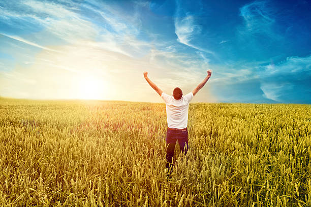 istock The sun hits a field and man cheers 502909717