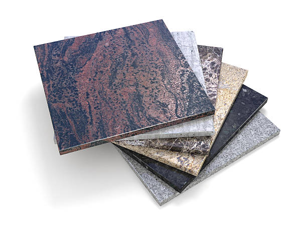 Natural stone tiles Marble granite samples stack -clipping path stock photo