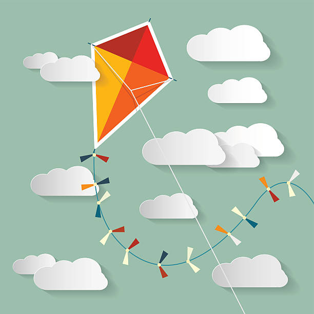 Paper Kite on Sky with Clouds Vector Illustration of Paper Kite on Sky with Clouds sky kite stock illustrations