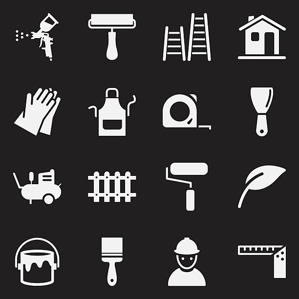 House Painting Icon Set | White Series Vector File of  House Painting Icons Set  nail brush stock illustrations