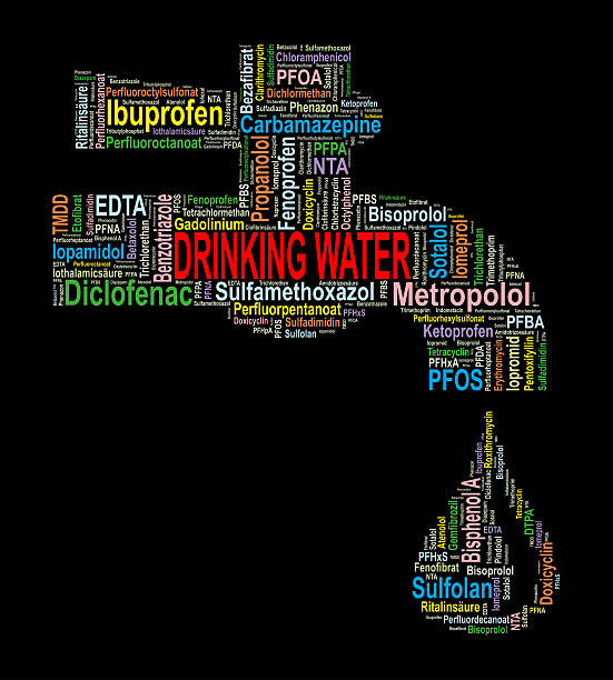 Water tap - Word cloud with micropollutants / trace substances 