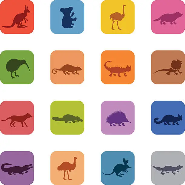 Vector illustration of Colorful Australian Animal Icon Set
