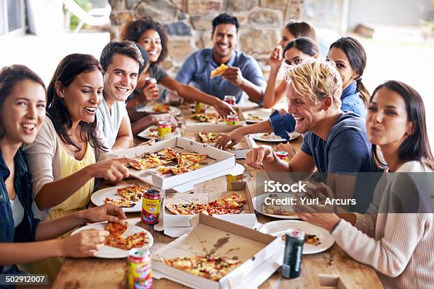 Its Time For A Pizza Party Stock Photo - Download Image Now - Home Interior, Dinner Party, Dinner