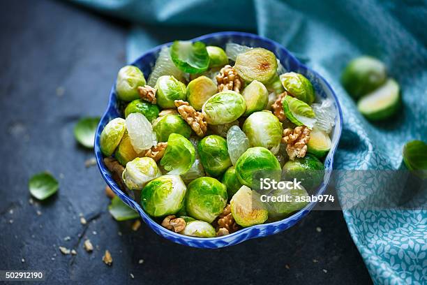 Brussels Sprouts Salad Stock Photo - Download Image Now - Brussels Sprout, Walnut, 2015