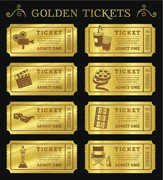 Vector illustration of Golden Vector Cinema Tickets