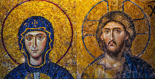 mosaic détails de la basilique sainte-sophie - byzantine photos et images de collection