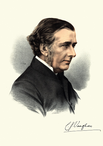 Vintage colour engraving of Charles John Vaughan (16 August 1816 to 15 October 1897), was an English scholar and Anglican churchman.