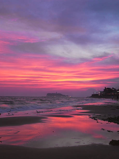 istock Sunset over Shonan beach in Japan. 502916820