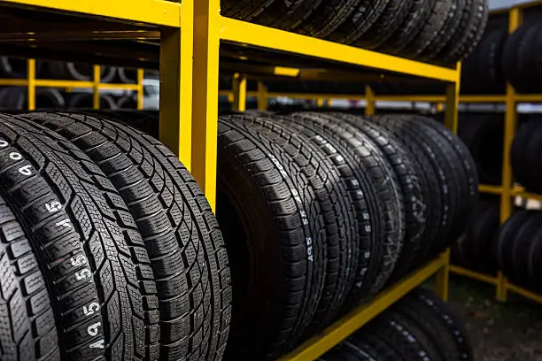 Car industry concept: New tires for sale at a tire store