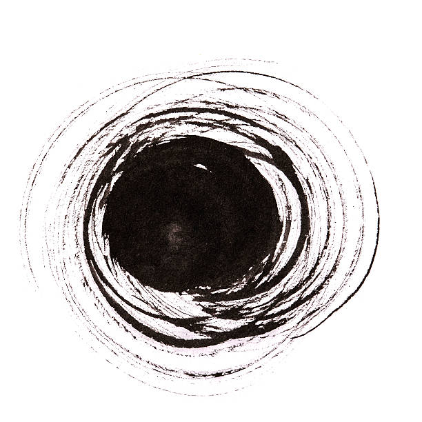 main noir encre brosse cercle de dessin croquis sur isolé blanc - ink washing sumi circle drawing photos et images de collection