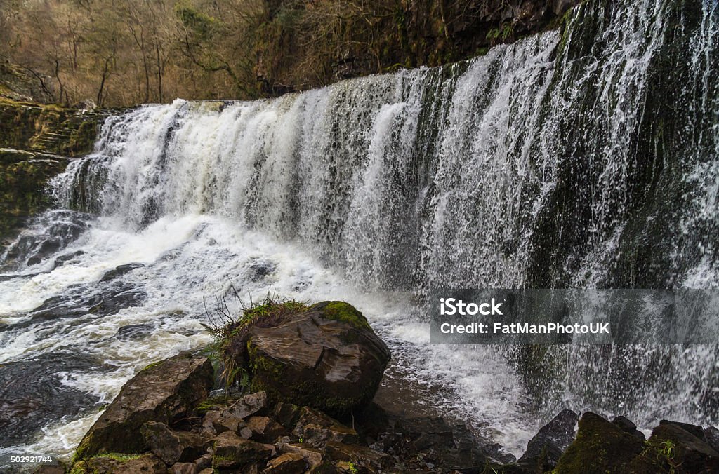 Sgwd Isaf Clun-Gwyn waterfall. On the river Afon Mellte Sgwd Isaf Clun-Gwyn Falls, waterfall. Pontneddfechan, Vale of Neath, Powys, Wales, United Kingdom, winter. 2015 Stock Photo