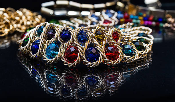 istock Gold necklace with colored stones 502921918