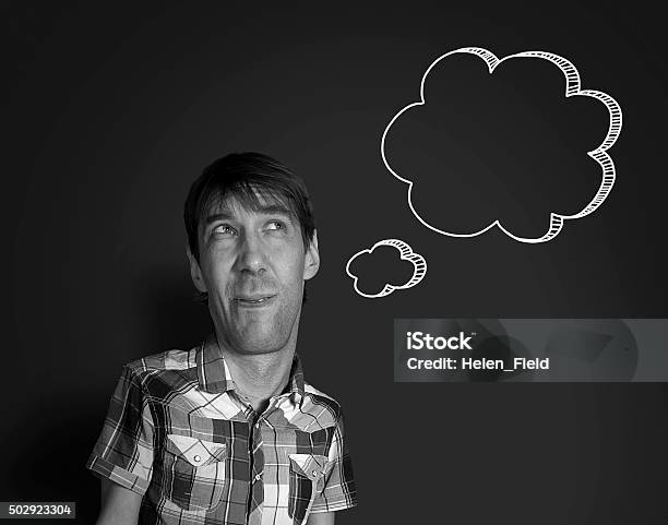 Portrait Of Caricature Cartoon Man Thinking Stock Photo - Download Image Now - Asking, Bizarre, Large