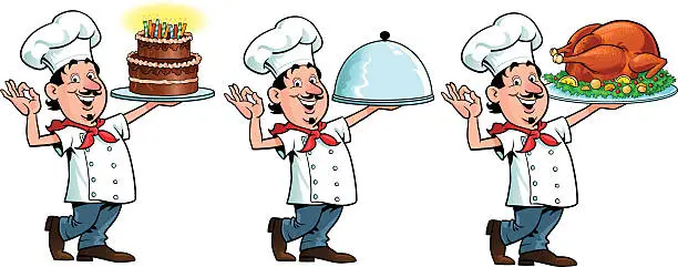 Vector illustration of Three Images of Chef - Cartoon