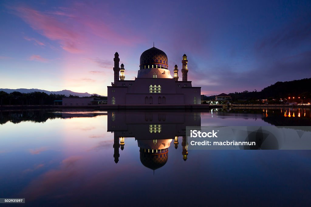 Beautiful Kota Kinabalu city mosque at dawn in Sabah, Malaysia Beautiful Kota Kinabalu city mosque at dawn in Sabah, Malaysia, Borneo Arabic Style Stock Photo