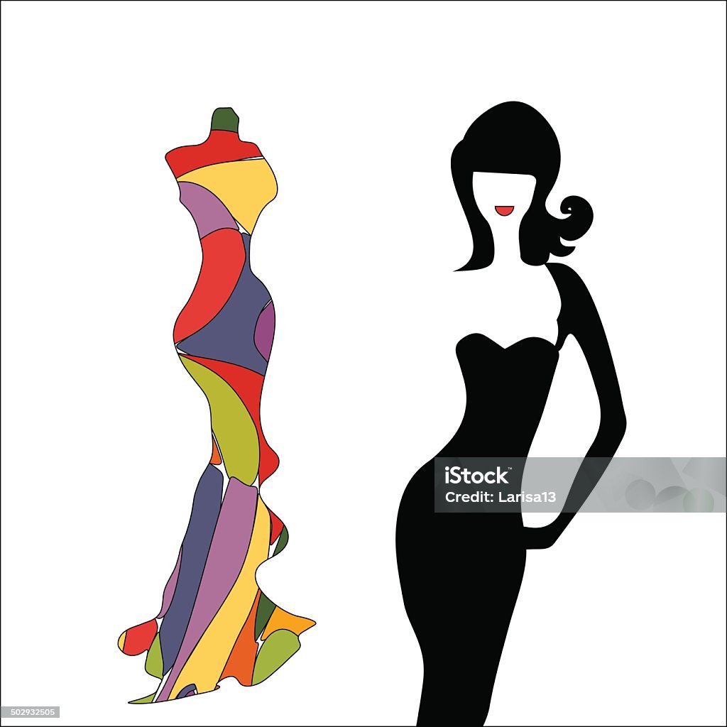 Silhueta de menina de modelo Vestido tubinho no party - Vetor de Adulto royalty-free